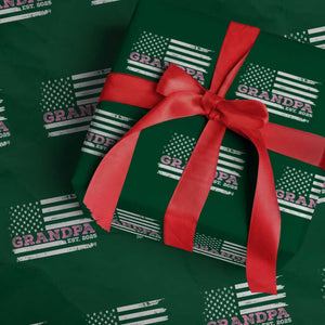 Grandpa Of Girl Est. 2025 Wrapping Paper Roll Fathers Day USA Flag TS10 Green Print Your Wear
