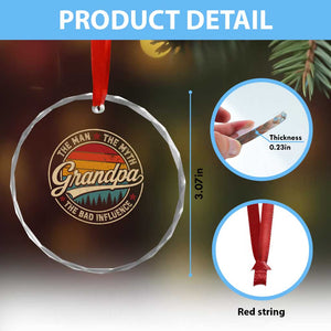 Grandpa The Man The Myth The Bad Influence Crystal Glass Ornament Retro Forest Father's Day