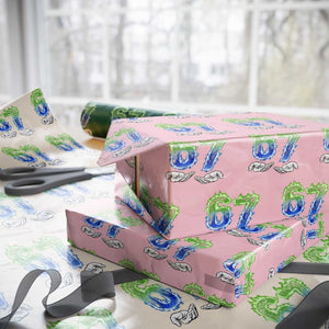 Green Fire Flame Six Seven Wrapping Paper Roll Trendy Meme Gift TS12 Light Pink Print Your Wear
