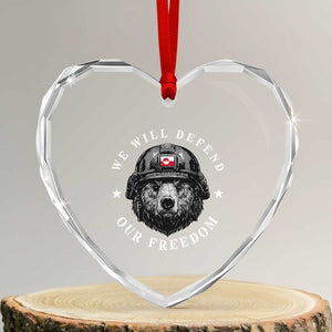 Greenland Bear We Will Defend Our Freedom Heart Crystal Glass Ornament Polar Bear Soldier National Pride TS02 Transparent Glass 3'' Heart Print Your Wear