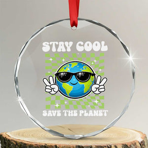 Groovy Earth Day Save The Planet Crystal Glass Ornament TS10 Transparent Glass 3'' Circle Print Your Wear