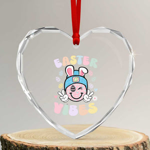 Groovy Easter Vibes Heart Crystal Glass Ornament Retro Bunny Smile Eggs TS10 Transparent Glass 3'' Heart Print Your Wear