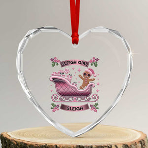 Groovy Pink Xmas Gingerbrad Heart Crystal Glass Ornament Sleigh Girl Sleigh Festive Xmas Holiday Girls TS02 Transparent Glass 3'' Heart Print Your Wear