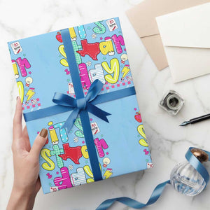 Groovy Texas STAAR Day Wrapping Paper Roll Don't Stress Do Your Best Teacher Student Motivation TS02 Light Blue Print Your Wear