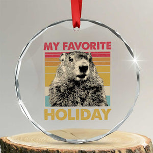 Groundhog Day Crystal Glass Ornament Retro My Favorite Holiday Retro Woodchuck TS10 Transparent Glass 3'' Circle Print Your Wear