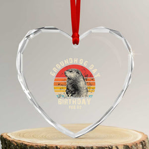 Groundhog Day Is My Birthday Heart Crystal Glass Ornament Funny Woodchuck Retro Vintage TS02 Transparent Glass 3'' Heart Print Your Wear