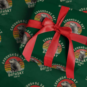 Groundhog Day Is My Birthday Wrapping Paper Roll Funny Woodchuck Retro Vintage TS02 Green Print Your Wear