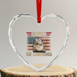 Groundhog Meteorology Heart Crystal Glass Ornament Respect The Groundhog Woodchuck Photo GroundHog Day TS02 Transparent Glass 3'' Heart Print Your Wear