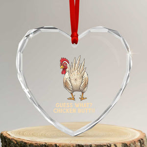 Guess What Chicken Butt Joke Heart Crystal Glass Ornament Funny Chicken Lover Graphic TS12 Transparent Glass 3'' Heart Print Your Wear