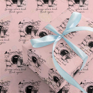 Guess Who's Back Back Again Wrapping Paper Roll Funny Easter Jesus Christian TS14 Light Pink Print Your Wear