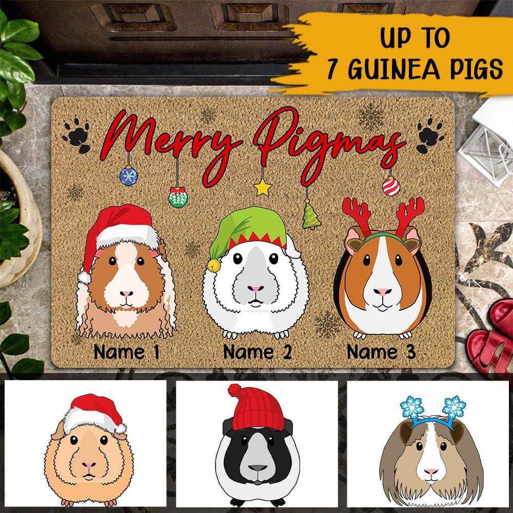 Personalized Christmas Doormat Merry Pigmas, Gift For Guinea Pig Lovers CTM Custom - Printyourwear