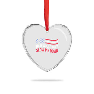 Hair Would Only Slow Me Down Retro Groovy Heart Crystal Glass Ornament Patriotic Waving Flag Comedic Bald Pride