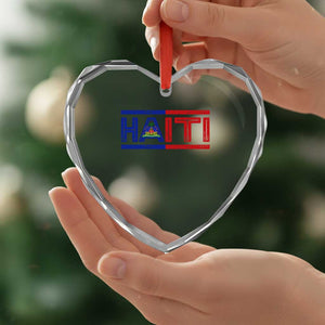 Haiti Flag Heart Crystal Glass Ornament Vintage Haitian Pride Ayiti Roots