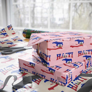 Haiti Pride Wrapping Paper Roll Retro Vintage Haitian Flag Map Pride Graphic TS10 Light Pink Print Your Wear