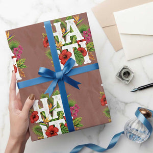 Haiti Tropical Floral Hibiscus Palm Leaves Island Graphic Wrapping Paper Roll Haitian Heritage Pride TS02 Mocha Print Your Wear
