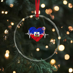 Haitian Flag Heartbeat EKG Pulse Graphic Crystal Glass Ornament My Heart Beats For Haiti Identity Heritage Pride TS02 Print Your Wear