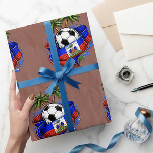 Haitian Flag Soccer Ball Graphic Wrapping Paper Roll Tropical Palm Trees Caribbean Haiti Football Fans Pride