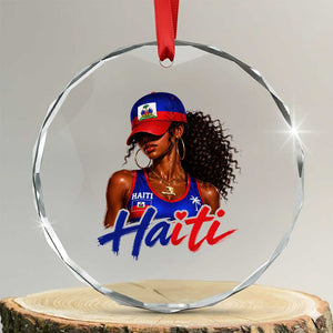 Haitian Girl Crystal Glass Ornament Melanin Black Girls Haiti Flag Proud Haitienne TS10 Transparent Glass 3'' Circle Print Your Wear