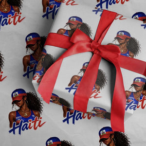 Haitian Girl Wrapping Paper Roll Melanin Black Girls Haiti Flag Proud Haitienne TS10 White Print Your Wear