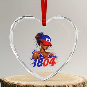 Haitian Revolution 1804 Heart Crystal Glass Ornament Haiti Flag Independence Day Haitian Girl Graphic TS10 Transparent Glass 3'' Heart Print Your Wear