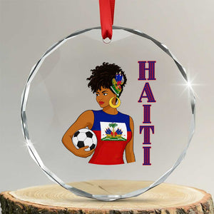 Haitian Soccer Fan Girl Crystal Glass Ornament Ayiti Heritage Pride Football Lover
