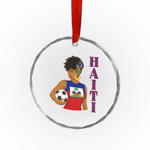 Haitian Soccer Fan Girl Crystal Glass Ornament Ayiti Heritage Pride Football Lover
