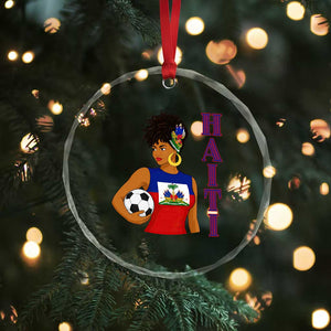 Haitian Soccer Fan Girl Crystal Glass Ornament Ayiti Heritage Pride Football Lover