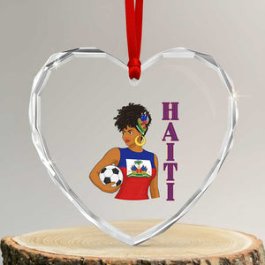 Haitian Soccer Fan Girl Heart Crystal Glass Ornament Ayiti Heritage Pride Football Lover