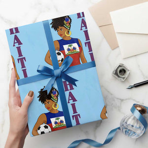 Haitian Soccer Fan Girl Wrapping Paper Roll Ayiti Heritage Pride Football Lover