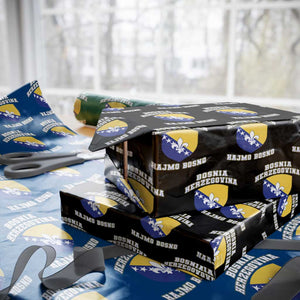 Hajmo Bosno Lets Go Bosnia Herzegovina Flag Wrapping Paper Roll Golden Lily Soccer Football Fan Athletic Graphic