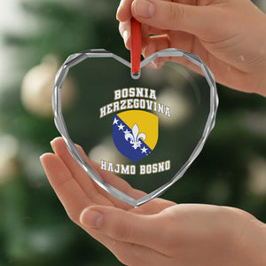 Hajmo Bosno Lets Go Bosnia Herzegovina Flag Heart Crystal Glass Ornament Golden Lily Soccer Football Fan Athletic Graphic