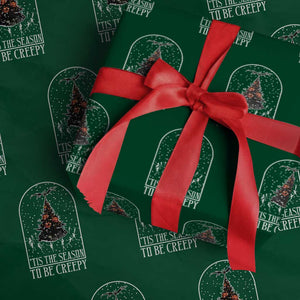 Halloween Christmas Wrapping Paper Roll Tis The Season To Be Creepy Xmas Tree Skeleton Snowy TS11 Green Print Your Wear
