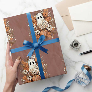 Halloween Ghost Wrapping Paper Roll Vintage Floral Pumpkin Glitter Print TS11 Mocha Print Your Wear