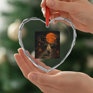 Halloween Spooky Ghost Biking Heart Crystal Glass Ornament Vintage Ghost Riding Bicycle Gothic Moonlit Pumpkin Autumn Graphic