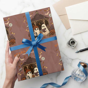 Halloween Stars Hollow Wrapping Paper Roll Retro Book Lover Cute Ghost Fall Pumpkin TS10 Mocha Print Your Wear