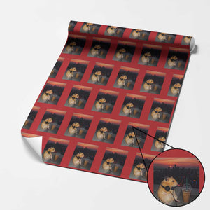 Hamster Drinking Iced Coffee Wrapping Paper Roll Funny Animal Chill City Sunset Headphones TS14 Red Print Your Wear