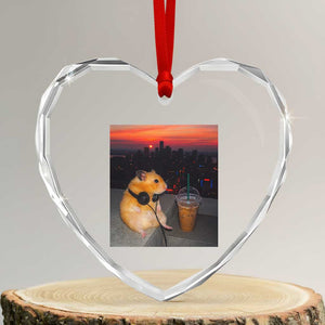 Hamster Drinking Iced Coffee Heart Crystal Glass Ornament Funny Animal Chill City Sunset Headphones TS14 Transparent Glass 3'' Heart Print Your Wear