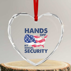 Hands Off My Social Security Heart Crystal Glass Ornament Patriotic USA Retirement Protection American Flag TS02 Transparent Glass 3'' Heart Print Your Wear