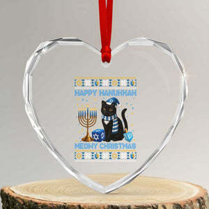 Hanukkah Cat Lover Gifts Heart Crystal Glass Ornament Happy Hanukkah Meowy Christmas TS12 Transparent Glass 3'' Heart Print Your Wear