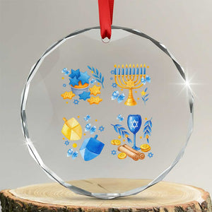 Hanukkah Celebration Crystal Glass Ornament Menorah Star Of David Candle Dreidel Gift TS12 Transparent Glass 3'' Circle Print Your Wear