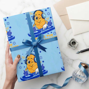 Hanukkah DJ Challah And Dreidel Wrapping Paper Roll Funny Jewish Gift TS12 Light Blue Print Your Wear