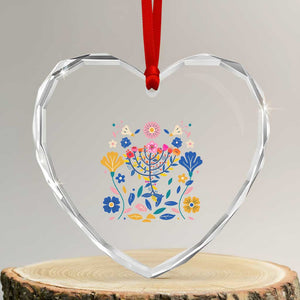 Hanukkah Floral Menorah Heart Crystal Glass Ornament Jewish Gift For Women TS12 Transparent Glass 3'' Heart Print Your Wear