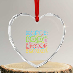 Happy 100 Days of School Heart Crystal Glass Ornament 100th Day Funny Milestone Celebration