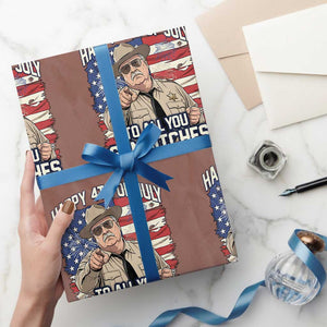 Happy 4th of July To All You Sumbitches Funny Sheriff Wrapping Paper Roll Retro Movie Quote Inspo Country Humor