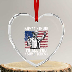 Happy 4th Of July To All You Sumbitches Heart Crystal Glass Ornament Funny Independence Day Meme American Flag