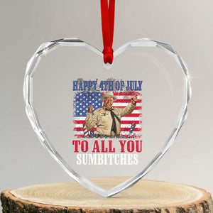 Happy 4th of July To All You Sumbitches Heart Crystal Glass Ornament Funny Smokey Patriotic American 70s Movie The Bandit TS11 Transparent Glass 3'' Heart Print Your Wear