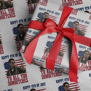 Happy 4th of July To All You Sumbitches Patriotic Graphic Wrapping Paper Roll Funny Fighter Pilot Retro Action Movie Humor Inspo