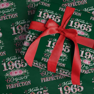 Happy 60th Birthday Floral Wrapping Paper Roll Made In 1965 60 Years of Perfection TS02 Green Print Your Wear