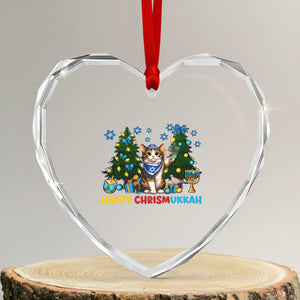 Happy Chrismukkah Heart Crystal Glass Ornament Funny Christmas Hanukkah Cat Lover Gift TS12 Transparent Glass 3'' Heart Print Your Wear
