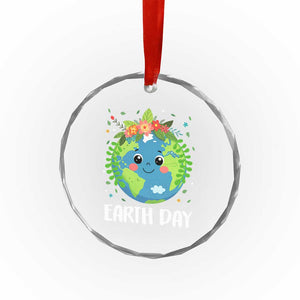 Happy Earth Day Crystal Glass Ornament Cute Earth With Floral TS02 Print Your Wear